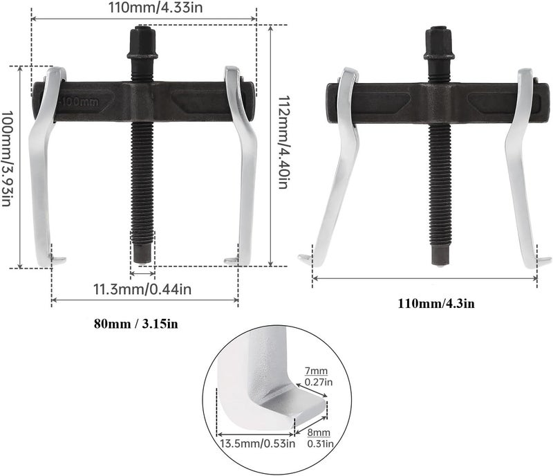 ChgImposs 4 Inch CR-V 2-Jaw Gear Puller, Adjustable Bearing Puller Gears, Reversible Removal Tool for External Internal Pulling, Single Hook Two Claws Puller Tool Separate Lifting Device - Image 2